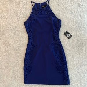 Macy’s dark blue halter dress